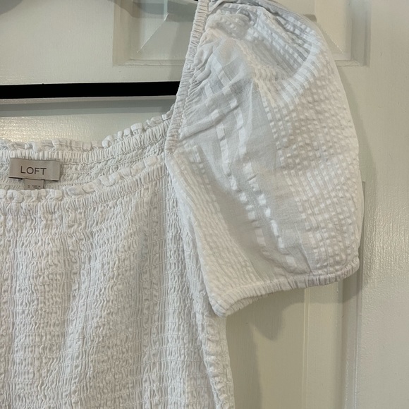 Texture Striped Puff Sleeve White Midi - Loft - S - Picture 3 of 4